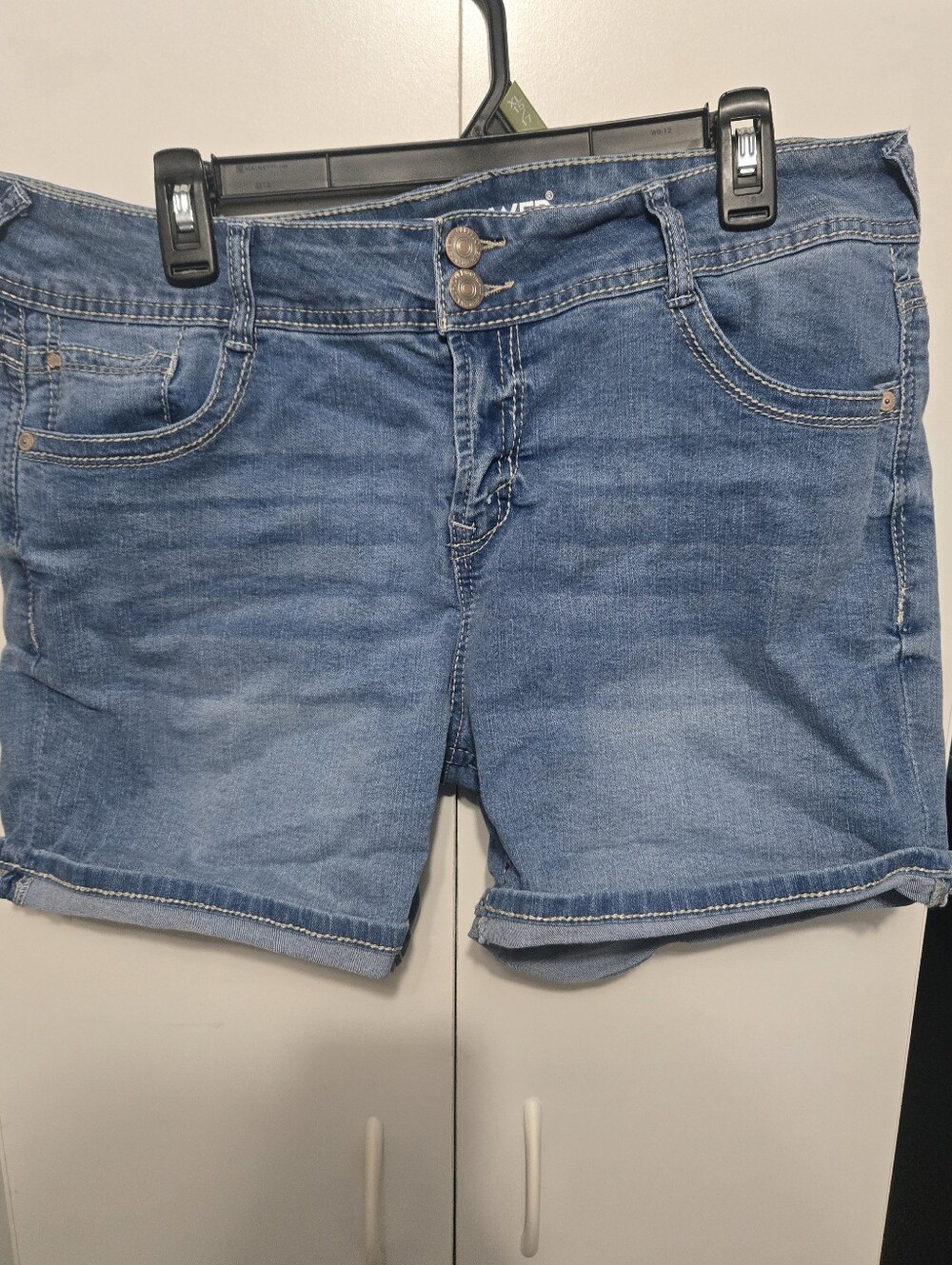 Wallflower Mid-Rise Light Blue Jean Shorts with Rolled Hem